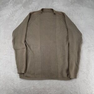 Blue Ink Mens Large Brown Ribbed Mock Neck Cotton Sweater Preowned Stains